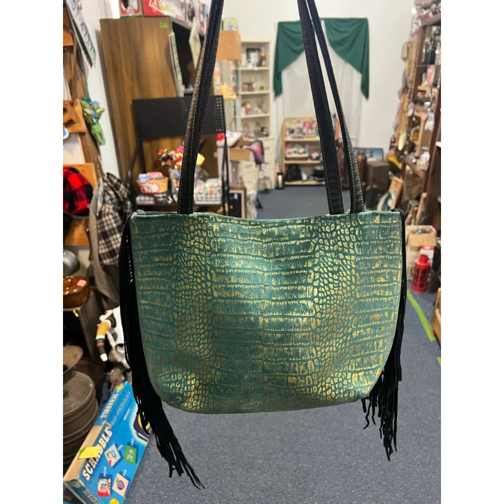 Teal Suede Handmade Leather Shoulder Bag Purse Turquoise Style Buckle GUE